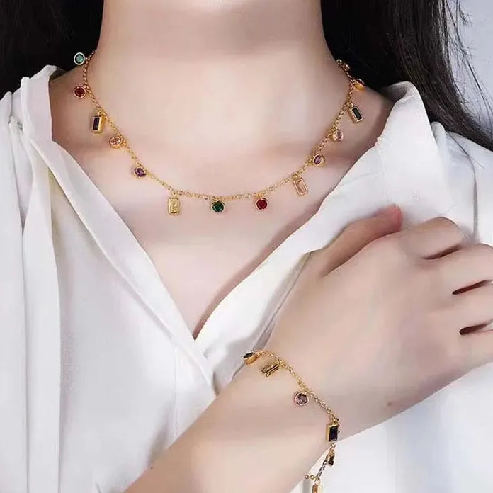 Stainless Steel Zircon Square Pendant Necklace for Women Fashion Jewelry Gift