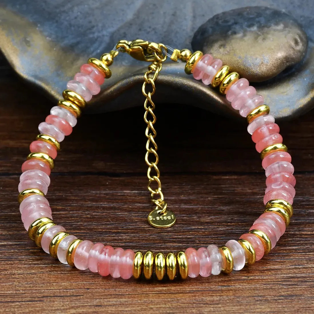 Boho Ethnic Handmade Turquoise Natural Stone Stainless Steel Women Bracelet