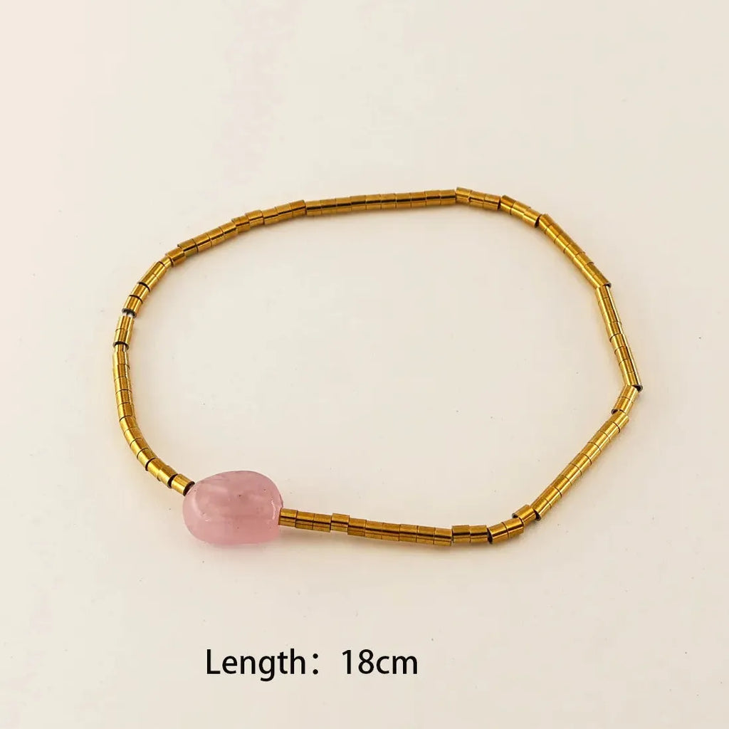 Natural Stone Amethyst Bead Bracelet 18K Gold Plated Geometric Charm Jewelry Gift Waterproof