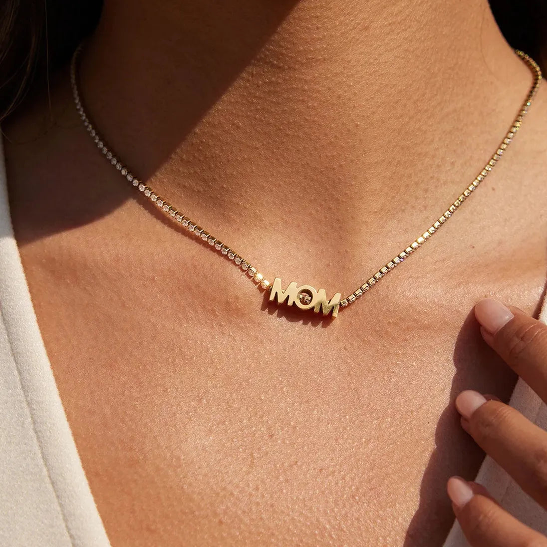 18K Gold Plated Stainless Steel Zircon MOM Tennis Chain Necklace Choker