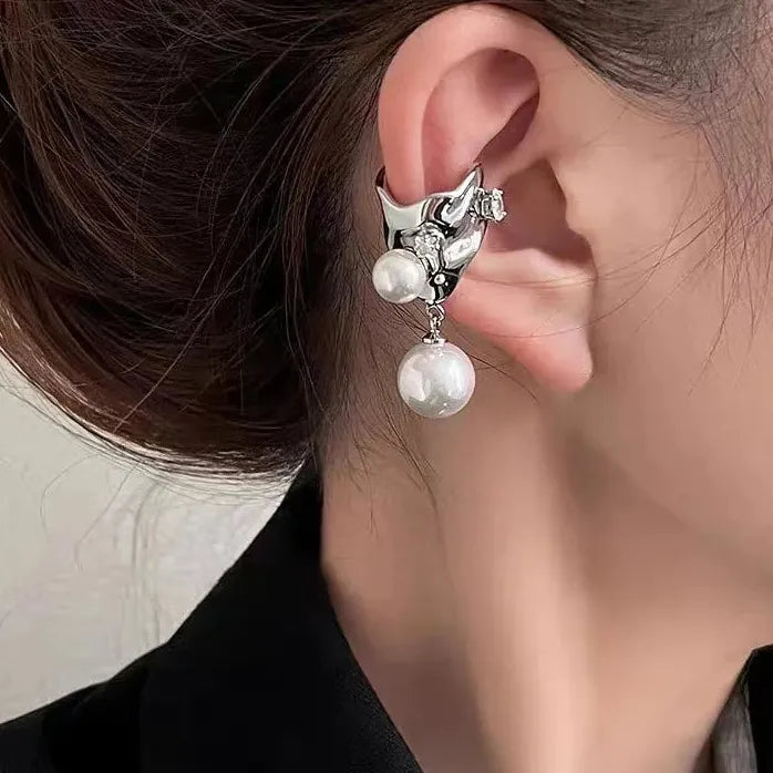 Vintage Pearl Zircon Geometric Clip-On Ear Cuffs Earrings for Women Stylish