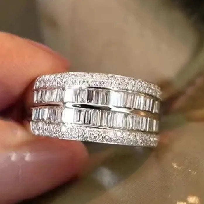 Elegant Female Engagement Ring with Cubic Zirconia Geometric Wedding Band