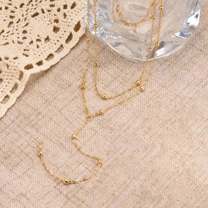 Gold Color Double Layered Long Chain Necklace for Women Fashion Jewelry
