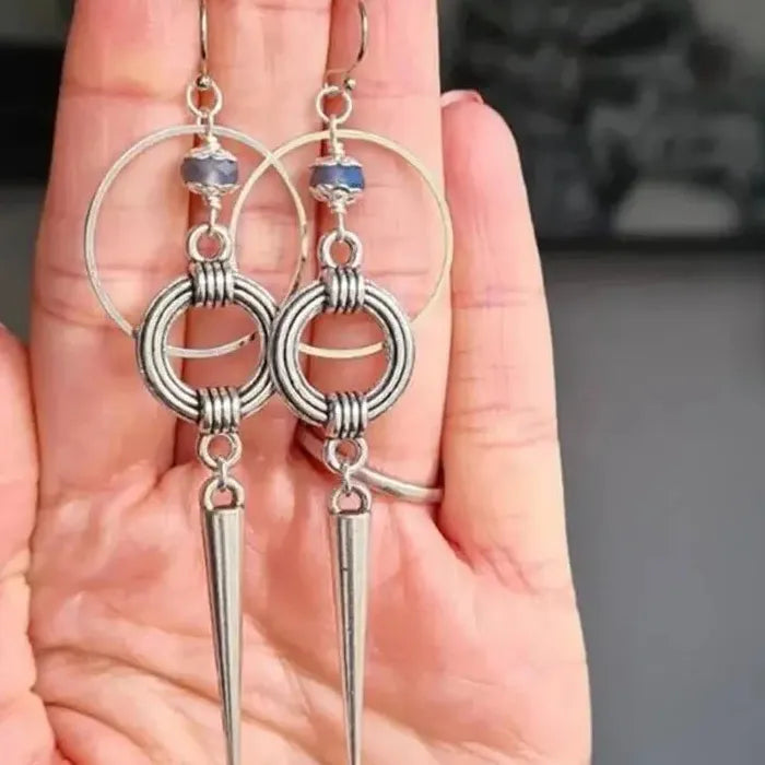 Inlaid Crystal Cone Pendant Drop Earrings Retro Punk Hip-Hop Women's Jewelry