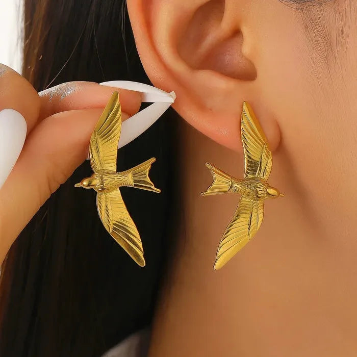 Stainless Steel Dove Jewelry Set for Women Vintage Bird Wing Earrings Ring