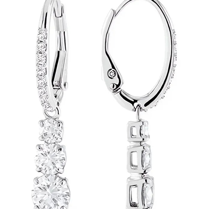 Geometric Cubic Zirconia Drop Earrings for Women Silver Tone Gift