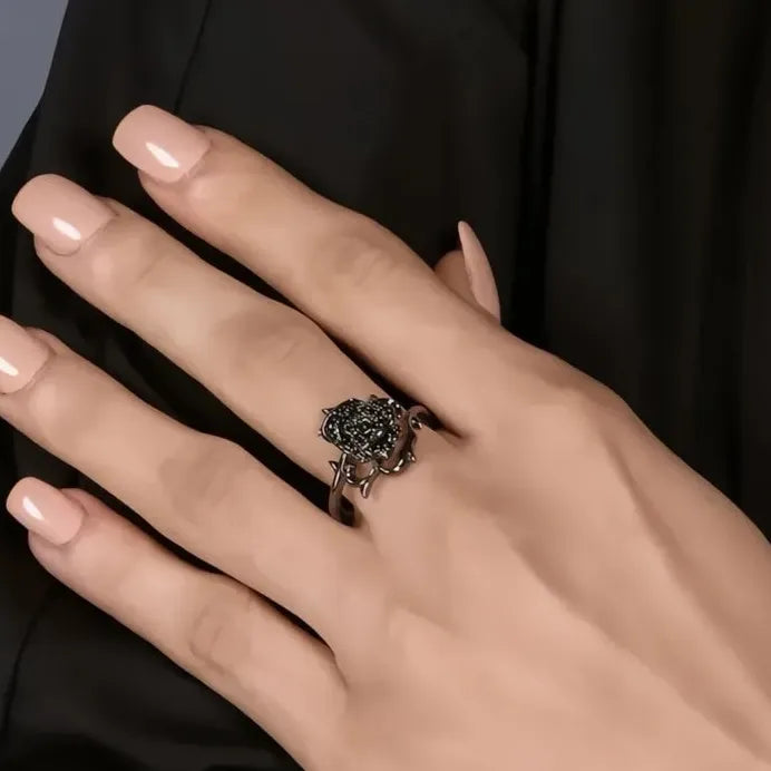 Brass Black Flower Pave Wedding Band with Cubic Zirconia for Women