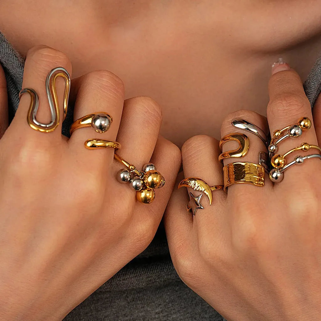 Stainless Steel Irregular Geometric Star Sun Open Ring for Women Punk Jewelry