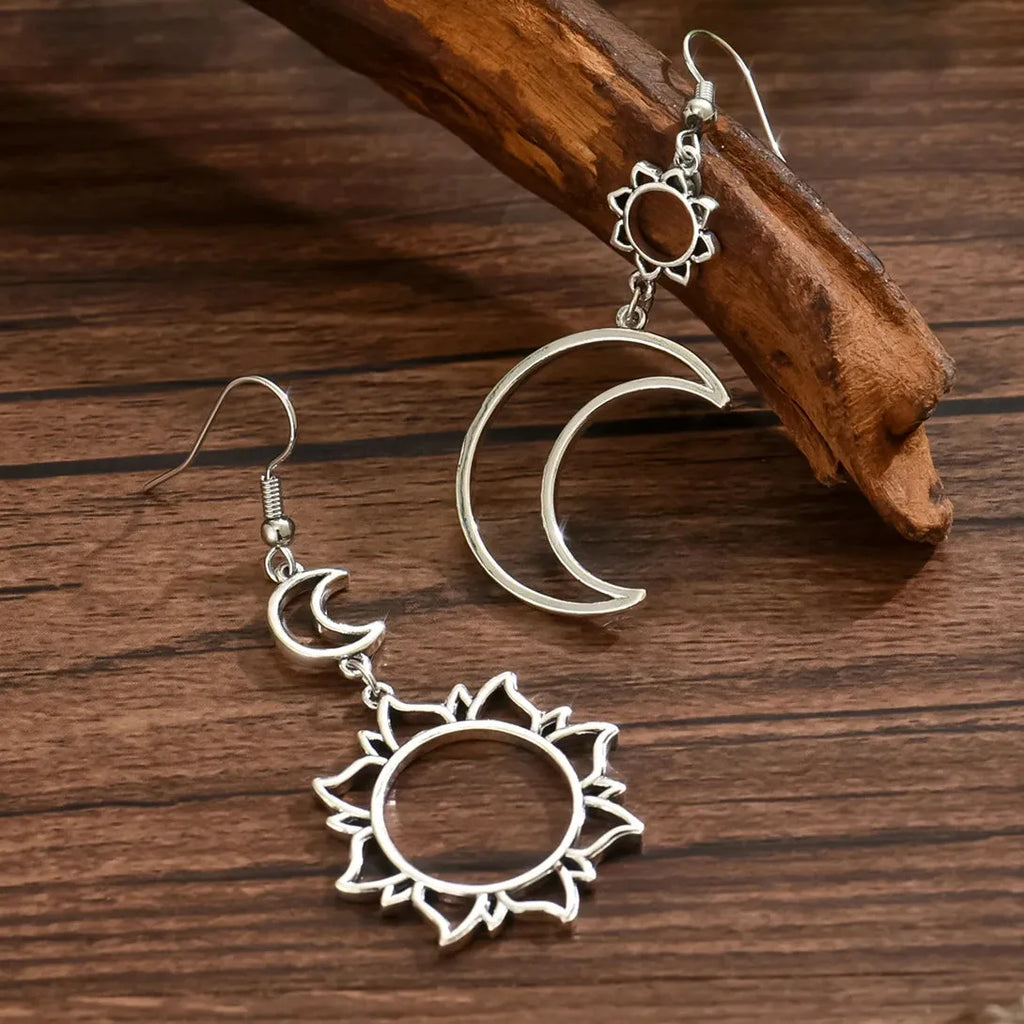 Bohemian Sun Moon Hollow Out Zinc Alloy Pendant Earrings for Women Gift