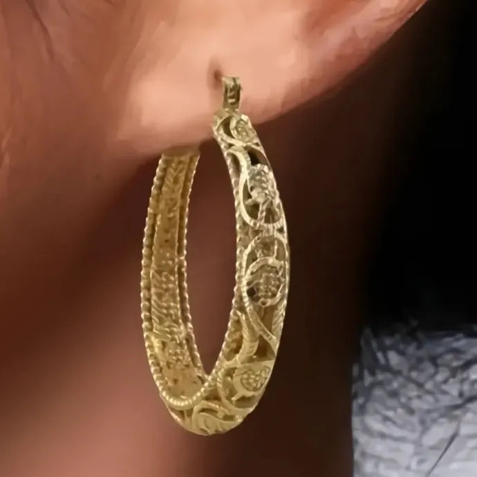 Elegant Geometric Hollow Gold Brass Hoop Earrings for Party Wedding Gift
