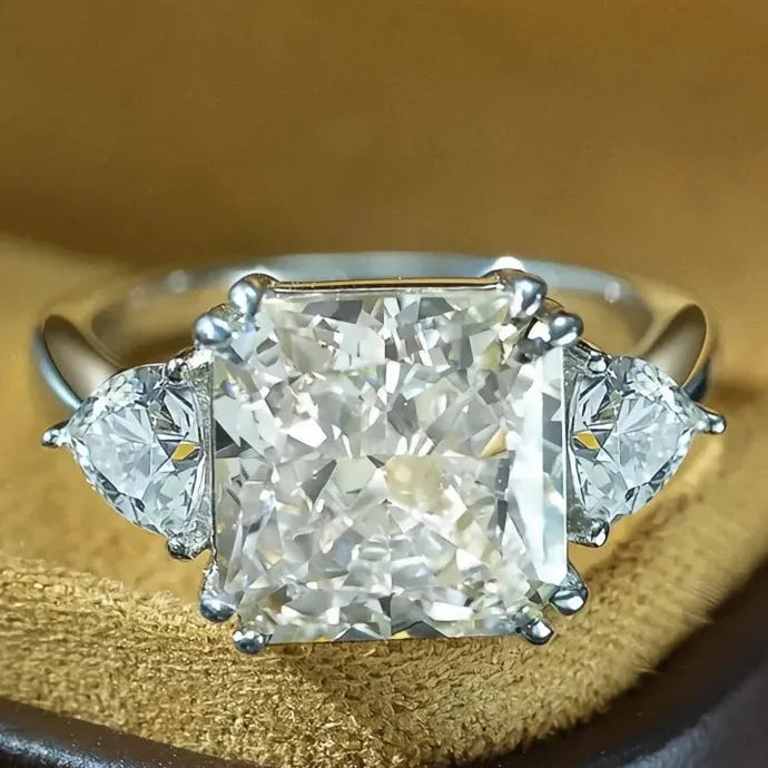 Square Cubic Zirconia Silver Wedding Ring Brass Geometric Anniversary Gift