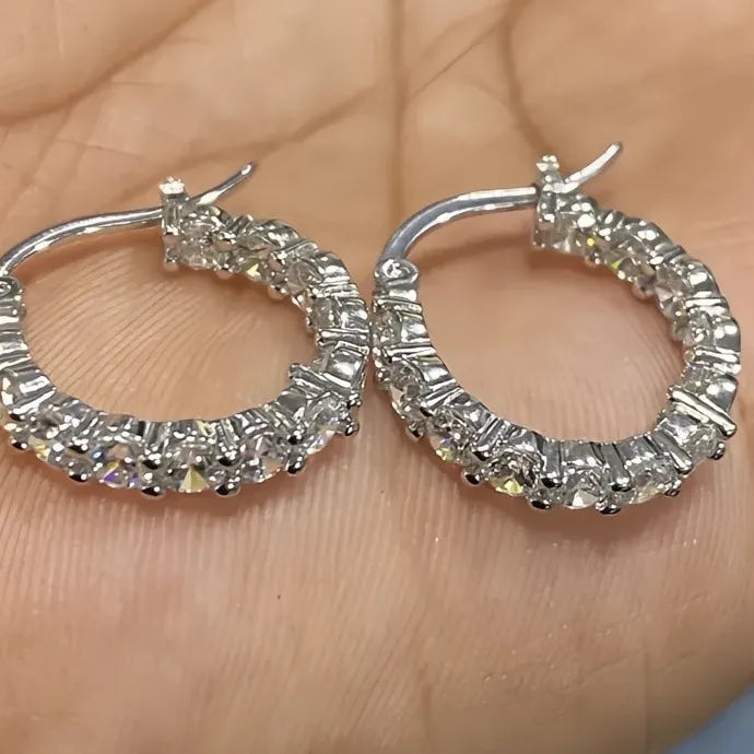 Silver Geometric Copper Alloy Hoop Earrings with Cubic Zirconia for Women