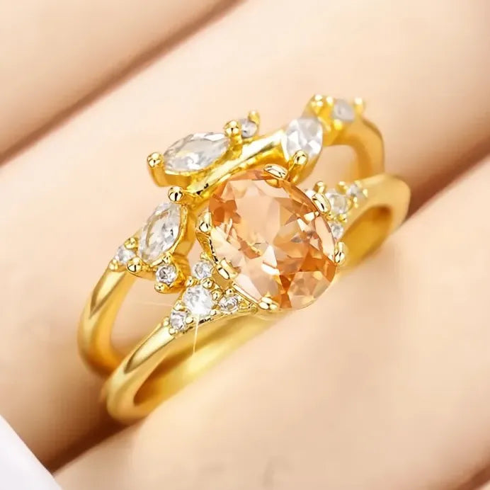 Women’s Bridal Ring Set with Champagne Cubic Zirconia Wedding Jewelry Gift