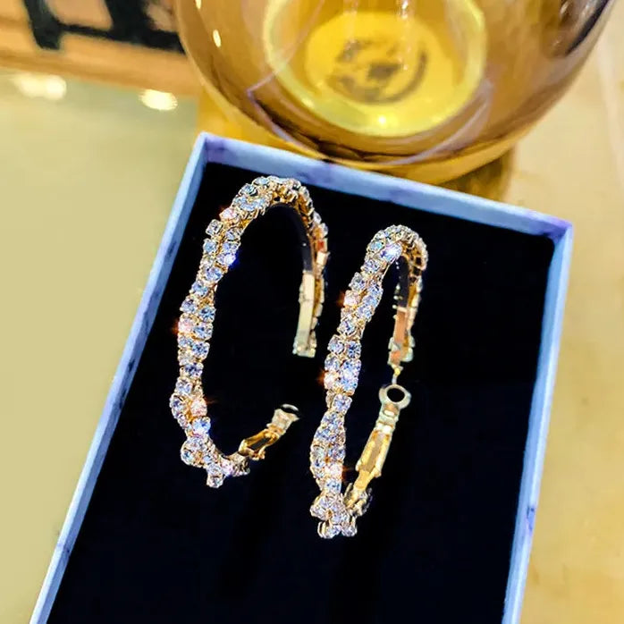 Copper Alloy Round Hoop Rhinestone Earrings for Women Statement Jewelry Gift