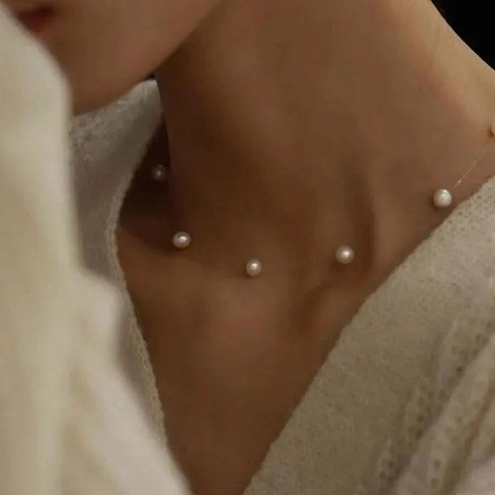 Summer Kpop Pearl Collarbone Chain Necklace for Women Fashion Jewelry