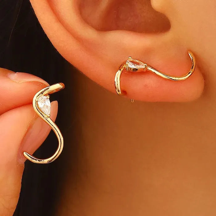 Vintage Water Drop Zircon S-Shaped Stud Earrings for Women Gift