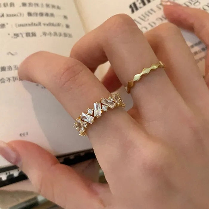 2026 Korea Fashion Copper Zircon Geometric Open Ring for Women Jewelry