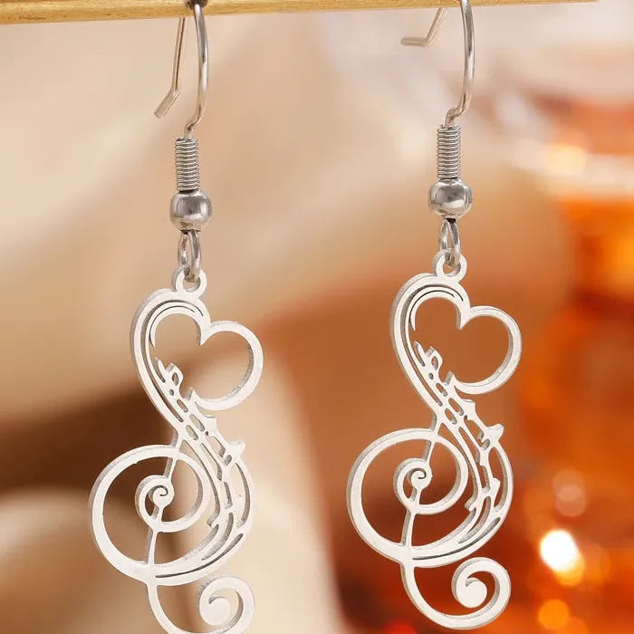 Stainless Steel Musical Note Heart Drop Earrings for Women Gift
