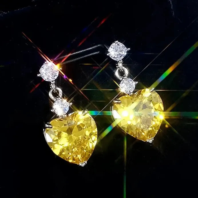 Heart Cubic Zirconia Drop Earrings White Pink Yellow for Women