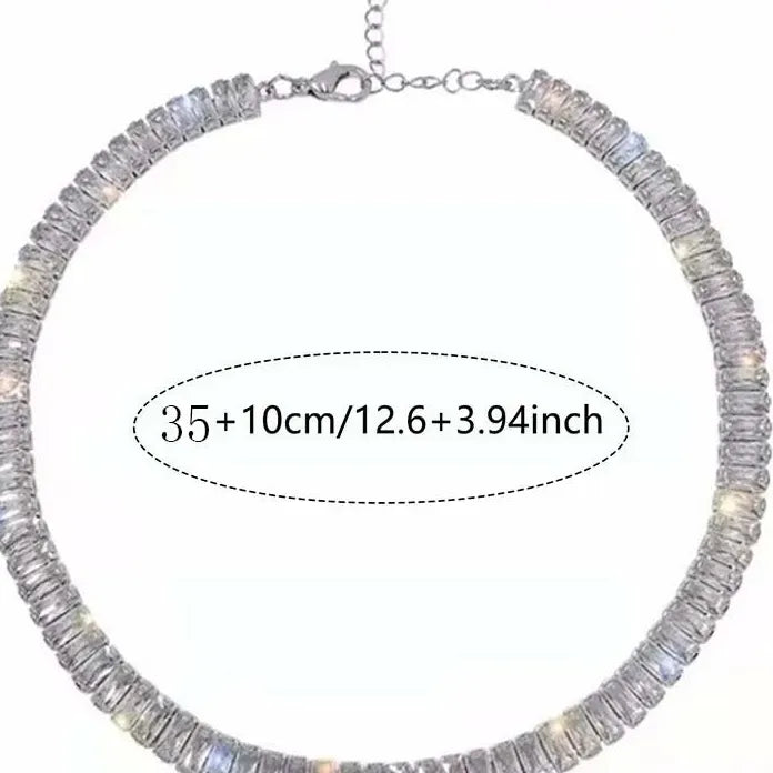 Stainless Steel Zircon Circle Pendant Necklace for Women Adjustable Choker Jewelry