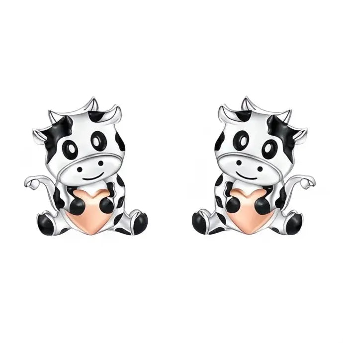 Cute Cow Heart Two-Tone Copper Alloy Stud Earrings for Daily Fashion Party