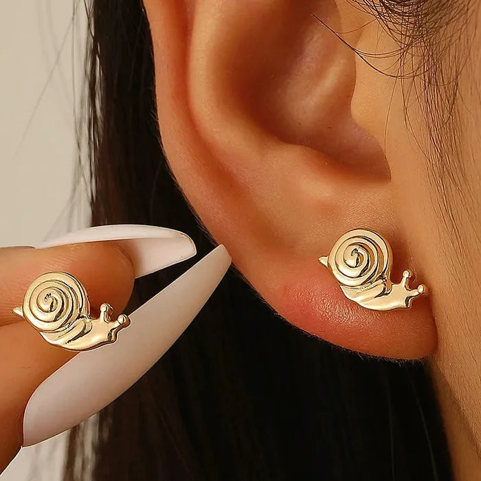 Copper Snail Stud Earrings for Women Vintage Small Animal Jewelry Gift