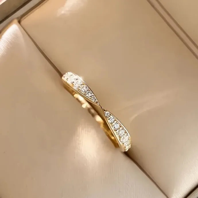 Chic Women Thin Brass Rings Stylish Simple Cubic Zirconia Wedding Bands