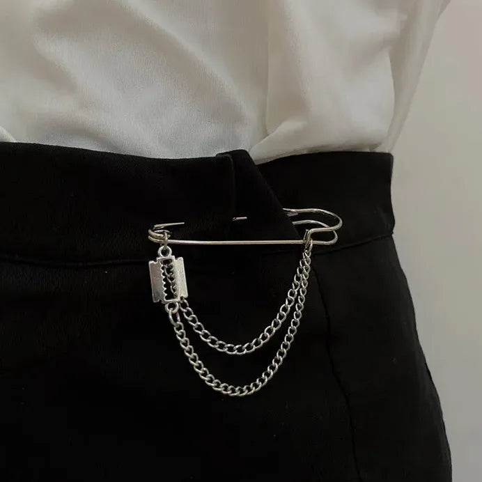 Korean Style Zinc Alloy Metal Butterfly Chain Brooch Pin for Men Women