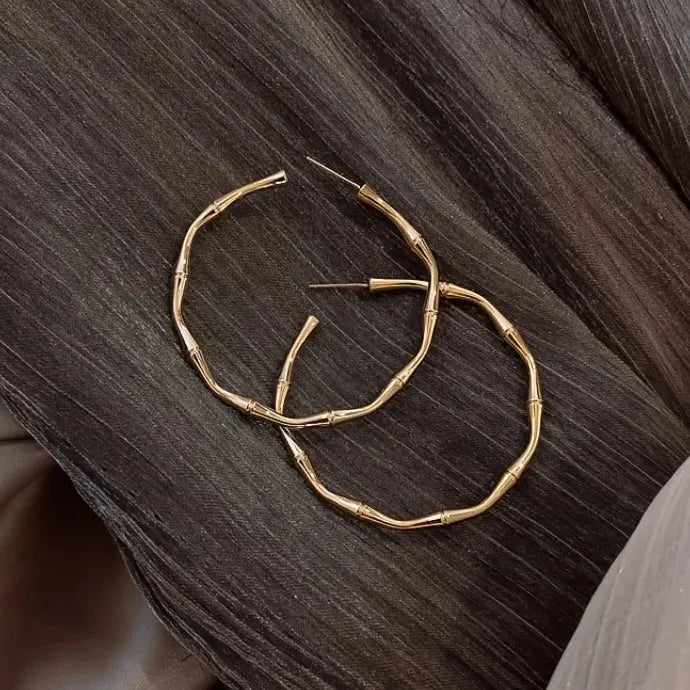 Classic Gold Bamboo Knot Drop Earrings for Women Metal Geometry Jewelry Gift