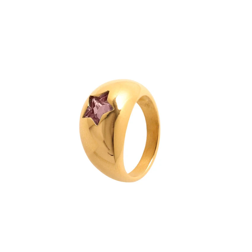 18K Gold Plated Stainless Steel CZ Geometric Twist Chunky Wedding Ring