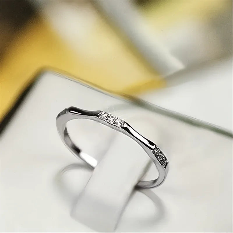 Minimalist Wedding Rings for Women Thin Band Cubic Zirconia Brass Stylish Party Jewelry