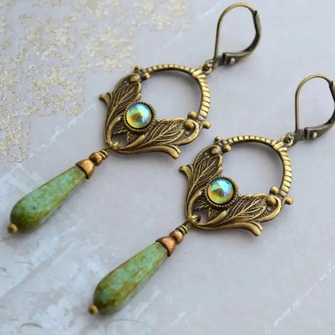 Vintage Bohemian Blue Gemstone Pendant Earrings for Women Ethnic Zinc Alloy Jewelry
