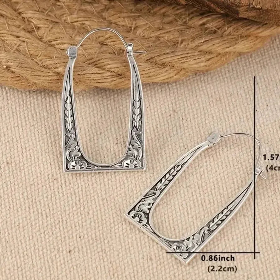 Zinc Alloy Hip Hop Punk Wide Band Cutout Plant Pattern Earrings for Women
