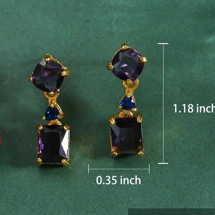 Double Drop Purple Square Zircon Earrings for Women, Fashion Jewelry