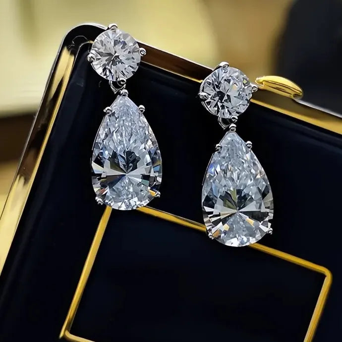 Pear Cubic Zirconia Geometric Drop Earrings Women Luxury Brass Alloy Jewelry