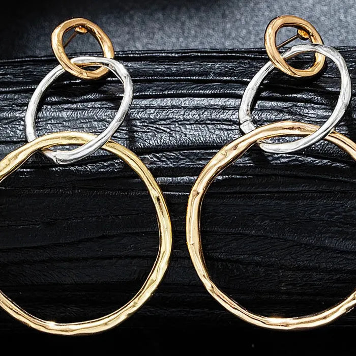 Vintage Gold Silver Irregular Round Zinc Alloy Drop Earrings for Women
