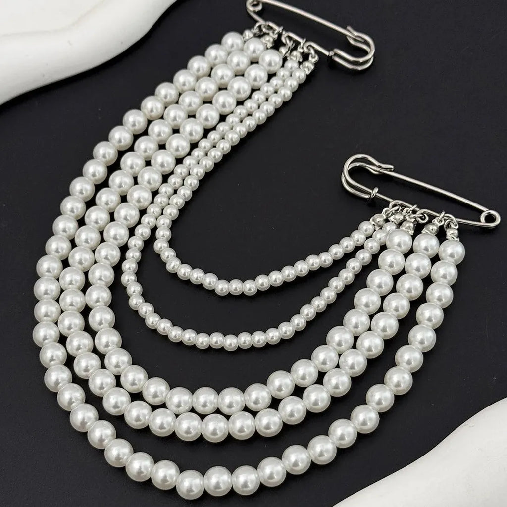Retro Multi-Layer Geometric Imitation Pearl Brooch Zinc Alloy Unisex