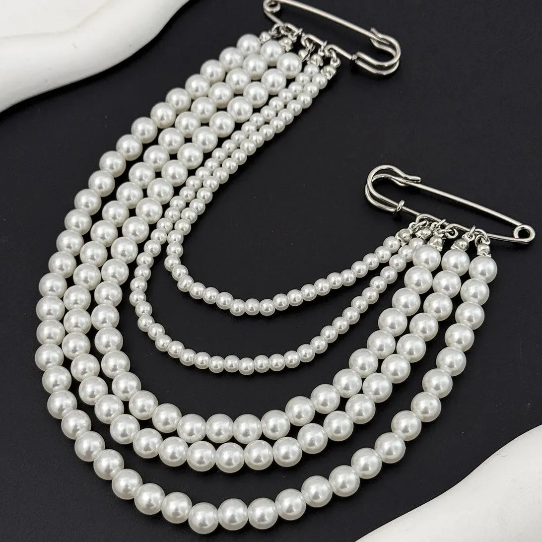 Retro Multi-Layer Geometric Imitation Pearl Brooch Zinc Alloy Unisex