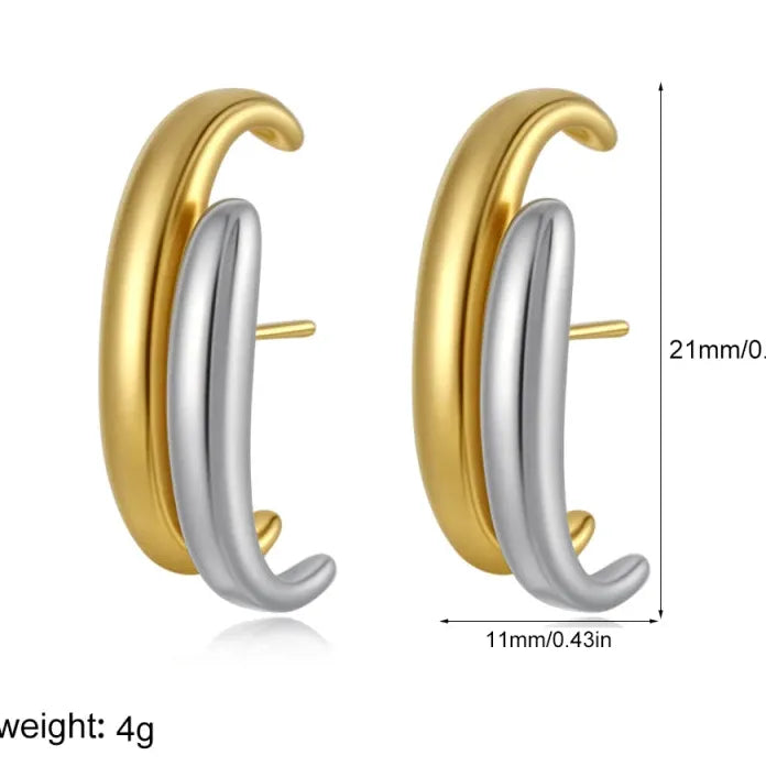 Gold Plated Double-Layer Chunky O-Shaped Hoop Earrings CZ Zircon Punk Jewelry