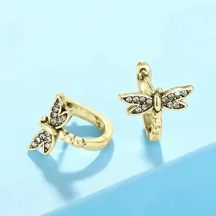 Dragonfly Hoop Earrings for Women Brass Cubic Zirconia Trendy Jewelry
