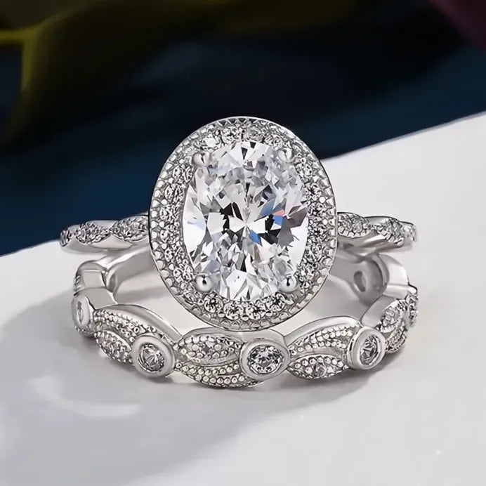 Elegant Cubic Zirconia Bridal Wedding Ring Set in Brass for Women