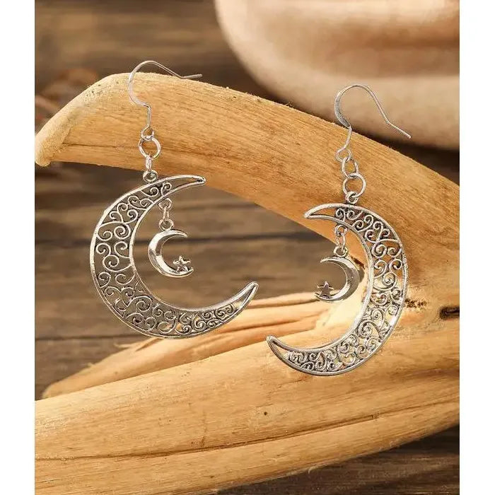 Fashion Trend Zinc Alloy Earrings Hollow Star Moon Pendant Drop Jewelry