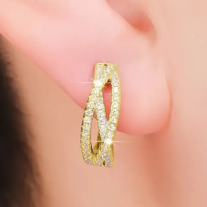 Hollow Geometric CZ Hoop Earrings Brass Fashion Party Wedding Gift for Women