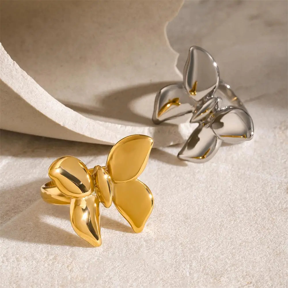 18k Gold Plated Stainless Steel Butterfly Knuckle Ring for Women Hypoallergenic Insect Jewelry