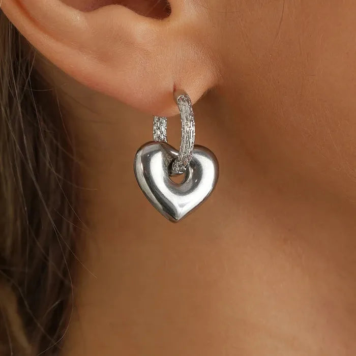Speckled Stone Heart Pendant Necklace & Drop Earrings Set for Women