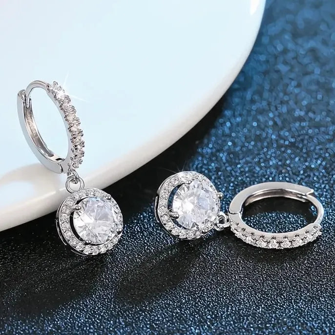 Silver Geometric Drop Earrings with Sparkling Cubic Zirconia for Women