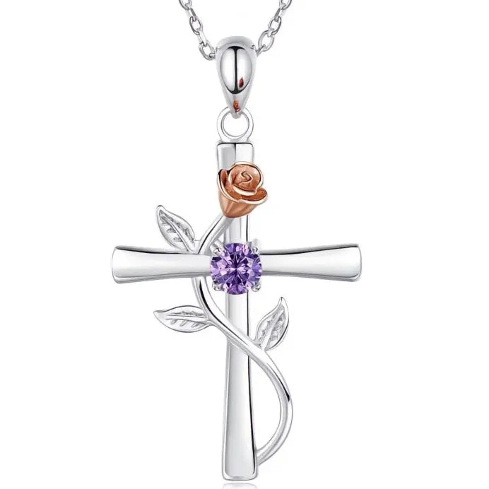 Rose Flower Cross Pendant Necklace Bridal Wedding Jewelry for Women