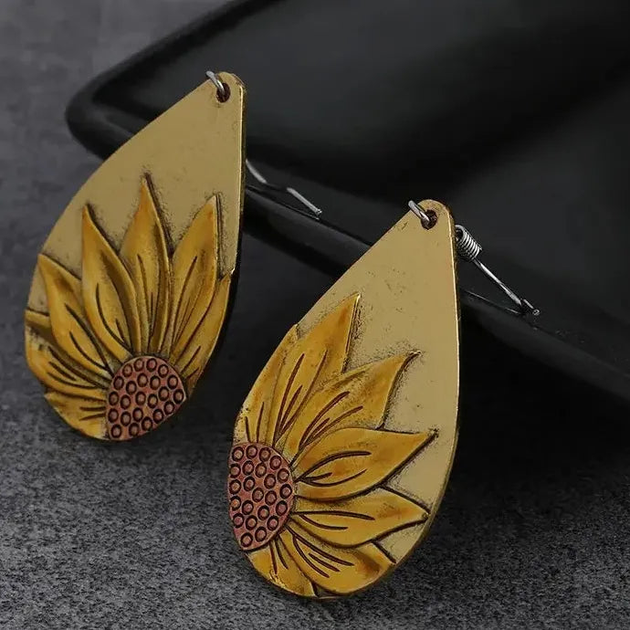 Retro Geometry Leaves Sunflower Zinc Alloy Women's Ethnic Bohemian Earrings