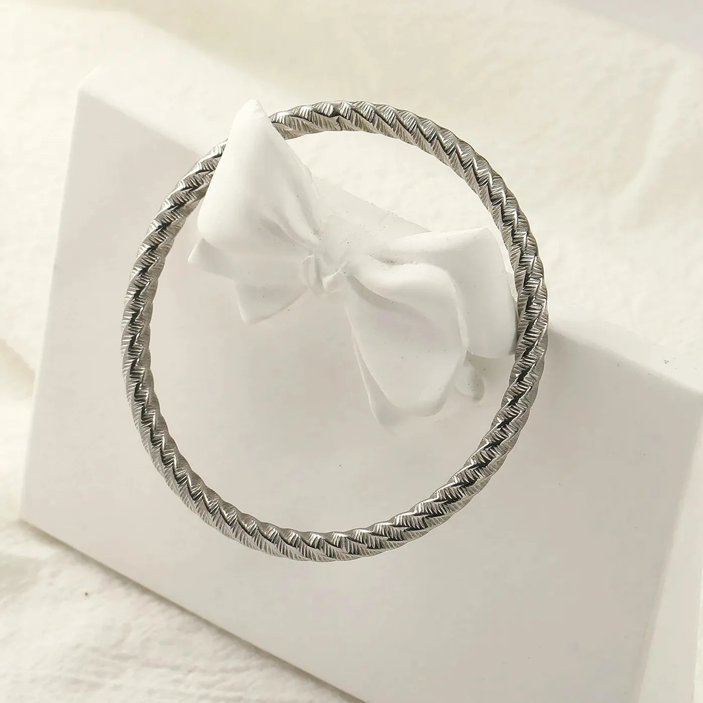 Punk Lava Textured Stainless Steel Bangle for Women Waterproof Vintage Jewelry Twist
