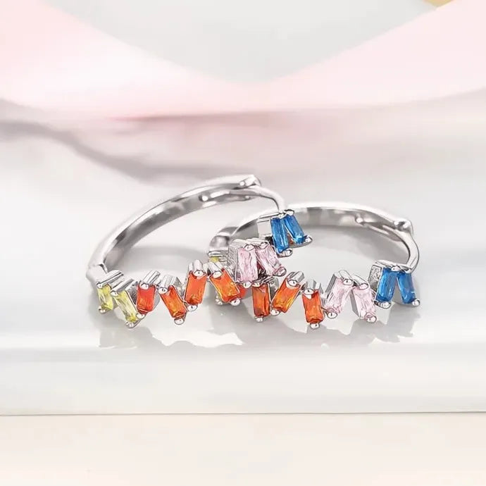 Elegant Multi-Color Geometric Hoop Earrings for Women Wedding Jewelry Brass